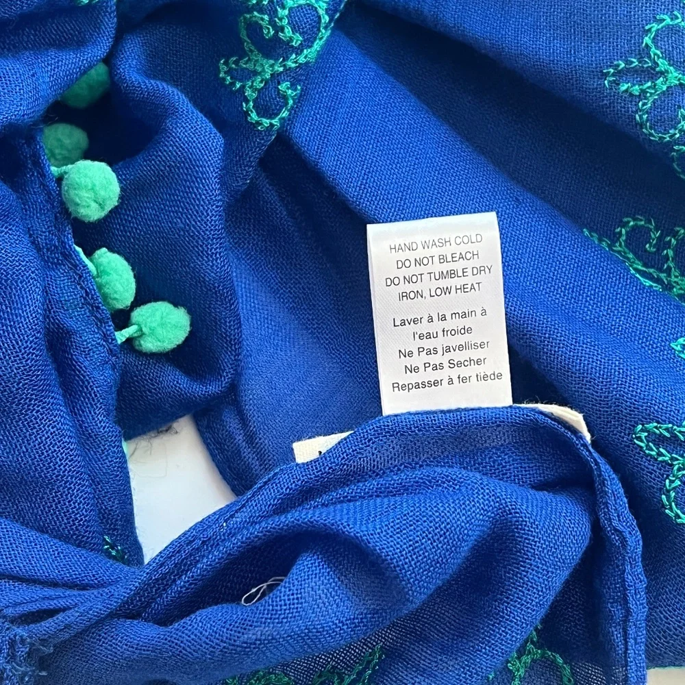 Vibrant Blue Scarf with Green Accents - Picture 3 of 5